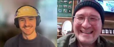 John Gilchrist and Avery Stempel meeting over Zoom to discuss TheraPsil's work in Canada